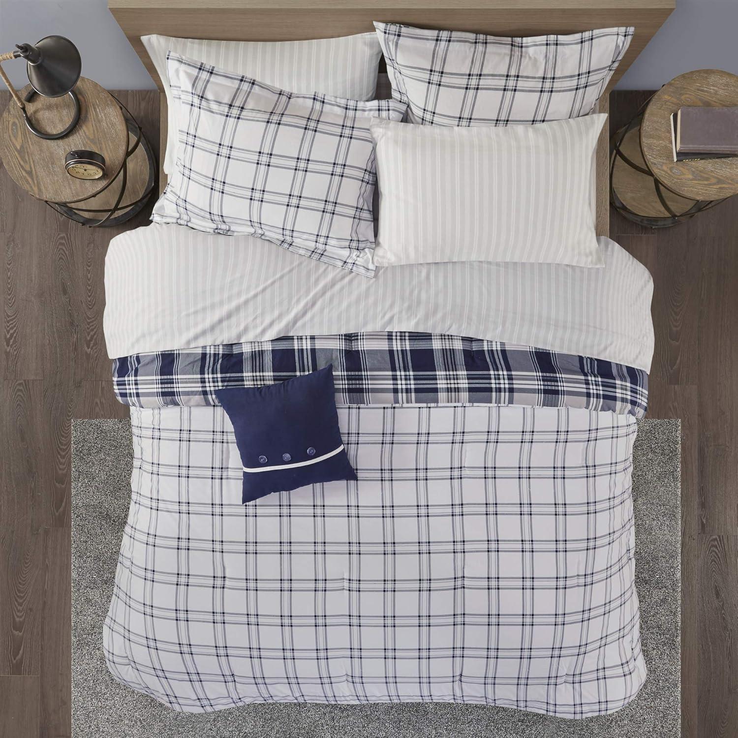 imageMadison Park Essentials Cozy Bed in A Bag Reversible Comforter with Complete Sheet Set Casual Plaid Cabin Design All Season Cover Decorative Pillow Everest Plaid Red Twin68x86 6 PiecePatrick Plaid Navy