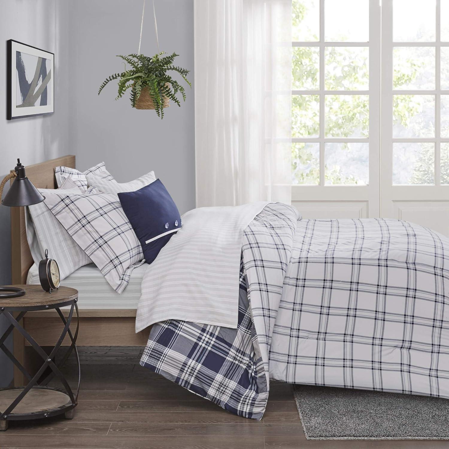 imageMadison Park Essentials Cozy Bed in A Bag Reversible Comforter with Complete Sheet Set Casual Plaid Cabin Design All Season Cover Decorative Pillow Everest Plaid Red Twin68x86 6 PiecePatrick Plaid Navy