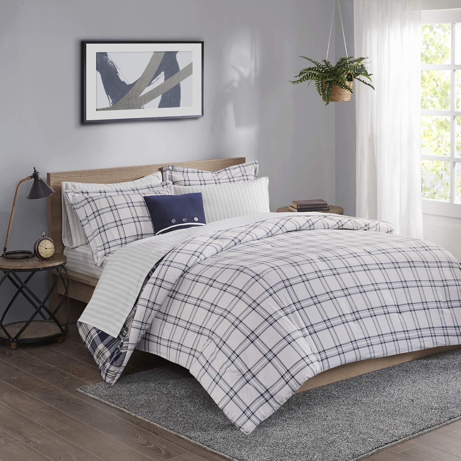imageMadison Park Essentials Cozy Bed in A Bag Reversible Comforter with Complete Sheet Set Casual Plaid Cabin Design All Season Cover Decorative Pillow Everest Plaid Red Twin68x86 6 PiecePatrick Plaid Navy