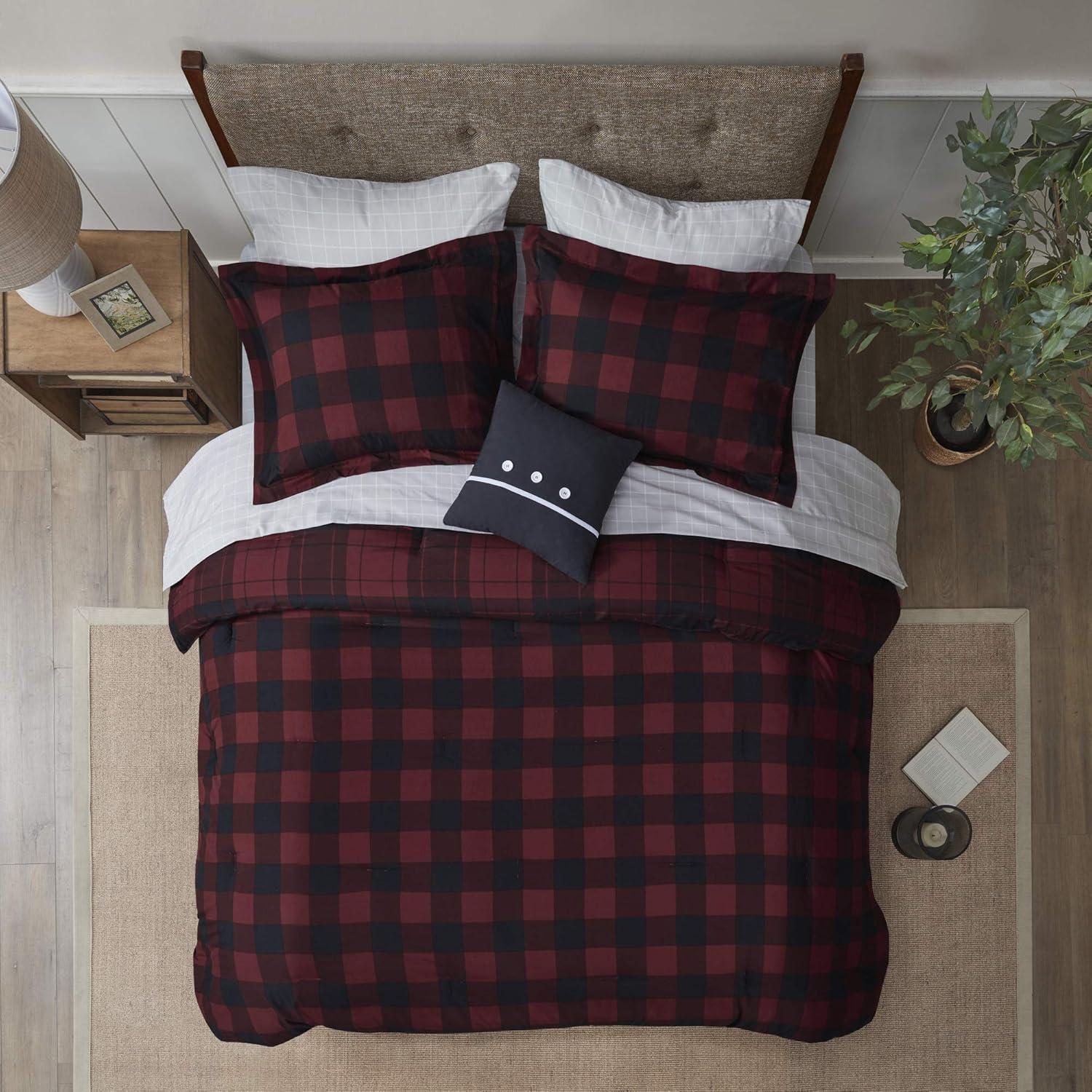 imageMadison Park Essentials Cozy Bed in A Bag Reversible Comforter with Complete Sheet Set Casual Plaid Cabin Design All Season Cover Decorative Pillow Everest Plaid Red Twin68x86 6 PieceEverest Plaid Red