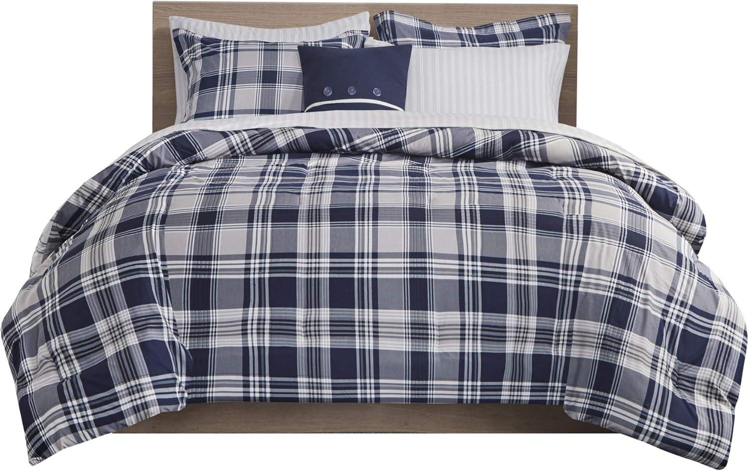 imageMadison Park Essentials Cozy Bed in A Bag Reversible Comforter with Complete Sheet Set Casual Plaid Cabin Design All Season Cover Decorative Pillow Everest Plaid Red Twin68x86 6 PiecePatrick Plaid Navy
