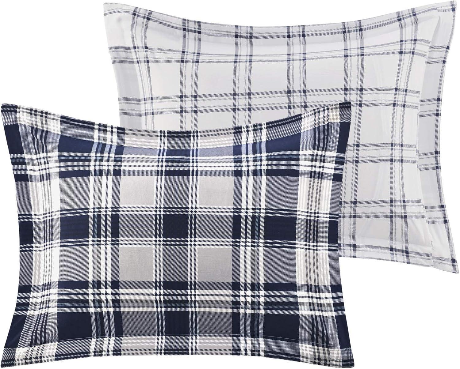 imageMadison Park Essentials Cozy Bed in A Bag Reversible Comforter with Complete Sheet Set Casual Plaid Cabin Design All Season Cover Decorative Pillow Everest Plaid Red Twin68x86 6 PiecePatrick Plaid Navy