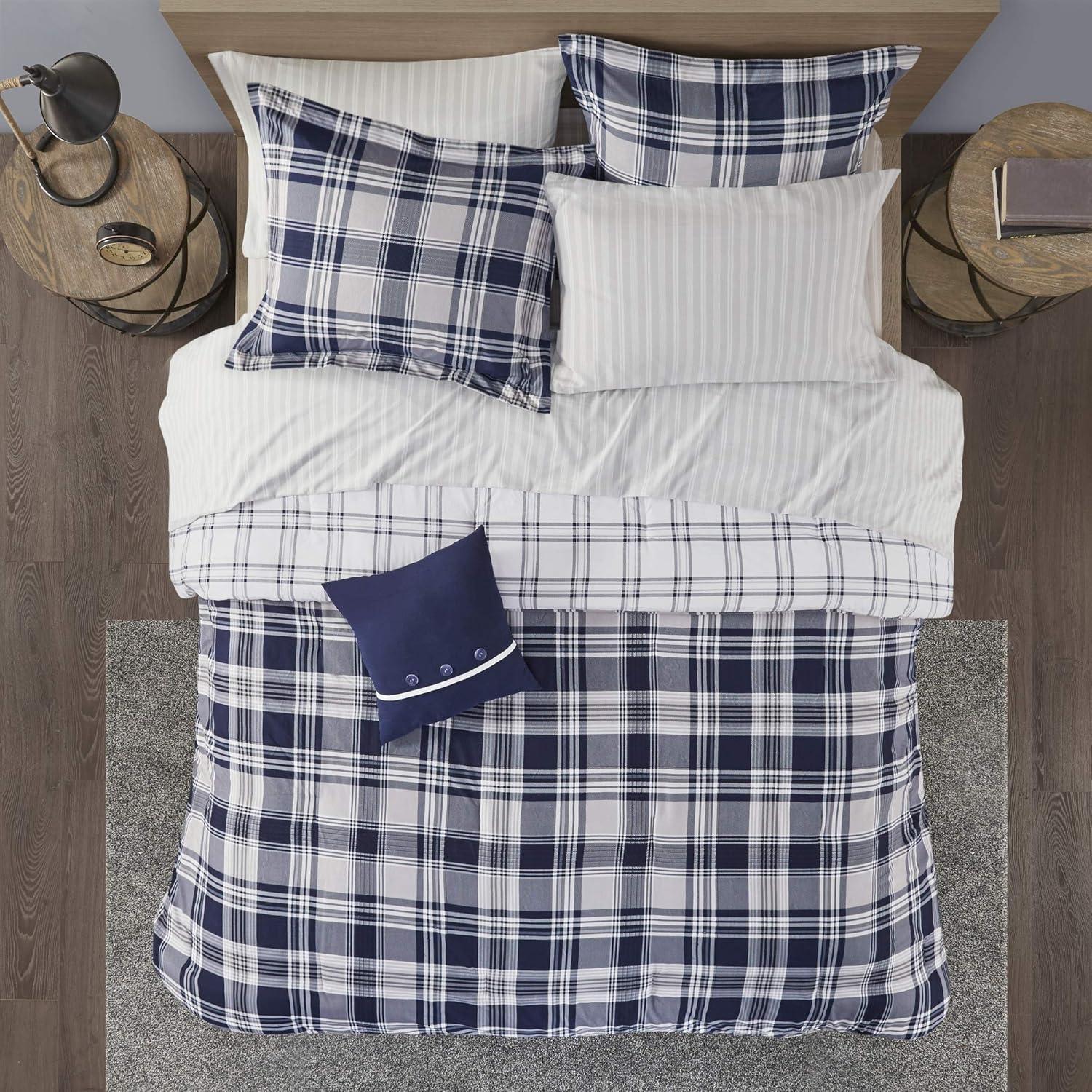 imageMadison Park Essentials Cozy Bed in A Bag Reversible Comforter with Complete Sheet Set Casual Plaid Cabin Design All Season Cover Decorative Pillow Everest Plaid Red Twin68x86 6 PiecePatrick Plaid Navy