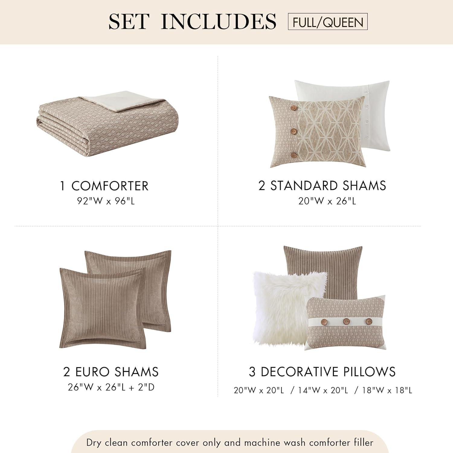 imageMadison Park King Comforter Set Trendy Geometric Jacquard Soft Microfiber Reverse Oversized Comforters All Seasons Down Alternative Overfilled Comforters Grace King Taupe 9 PieceTaupe