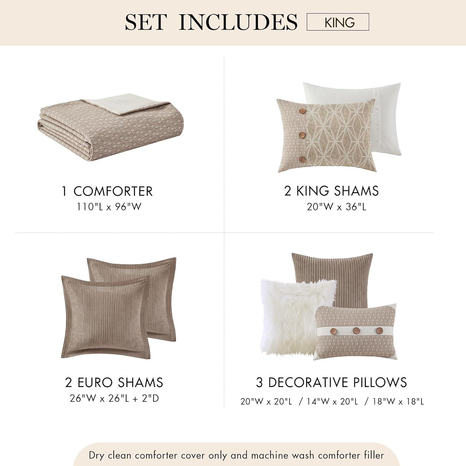 imageMadison Park King Comforter Set Trendy Geometric Jacquard Soft Microfiber Reverse Oversized Comforters All Seasons Down Alternative Overfilled Comforters Grace King Taupe 9 PieceTaupe