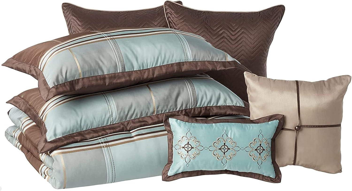 imageMadison Park Medina Comforter SetCasual Jacquar Damask Design All Season Cozy Bedding Matching Bedskirt Shams Decorative Pillows King 104 in x 92 in Damask Navy 8 PieceLincoln Brown