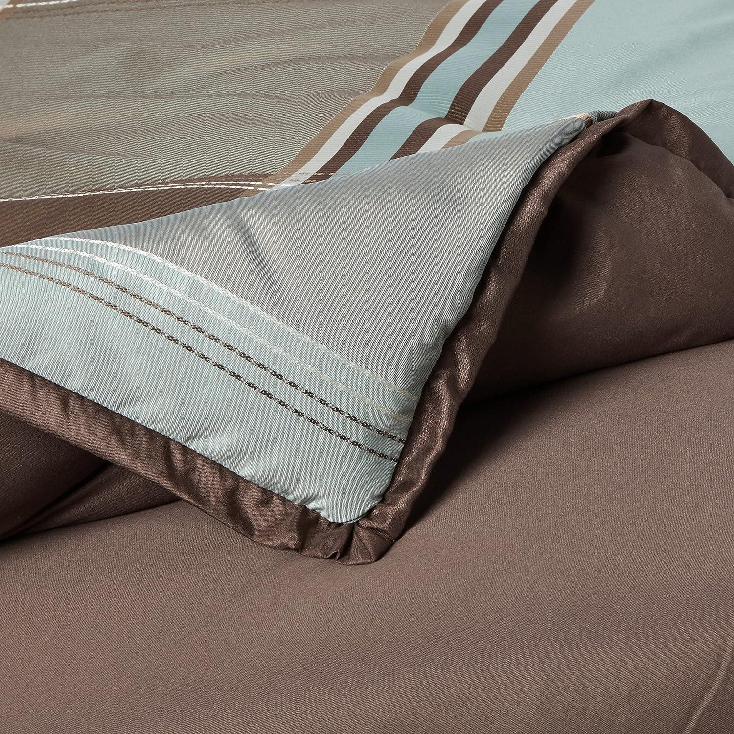 imageMadison Park Medina Comforter SetCasual Jacquar Damask Design All Season Cozy Bedding Matching Bedskirt Shams Decorative Pillows King 104 in x 92 in Damask Navy 8 PieceLincoln Brown