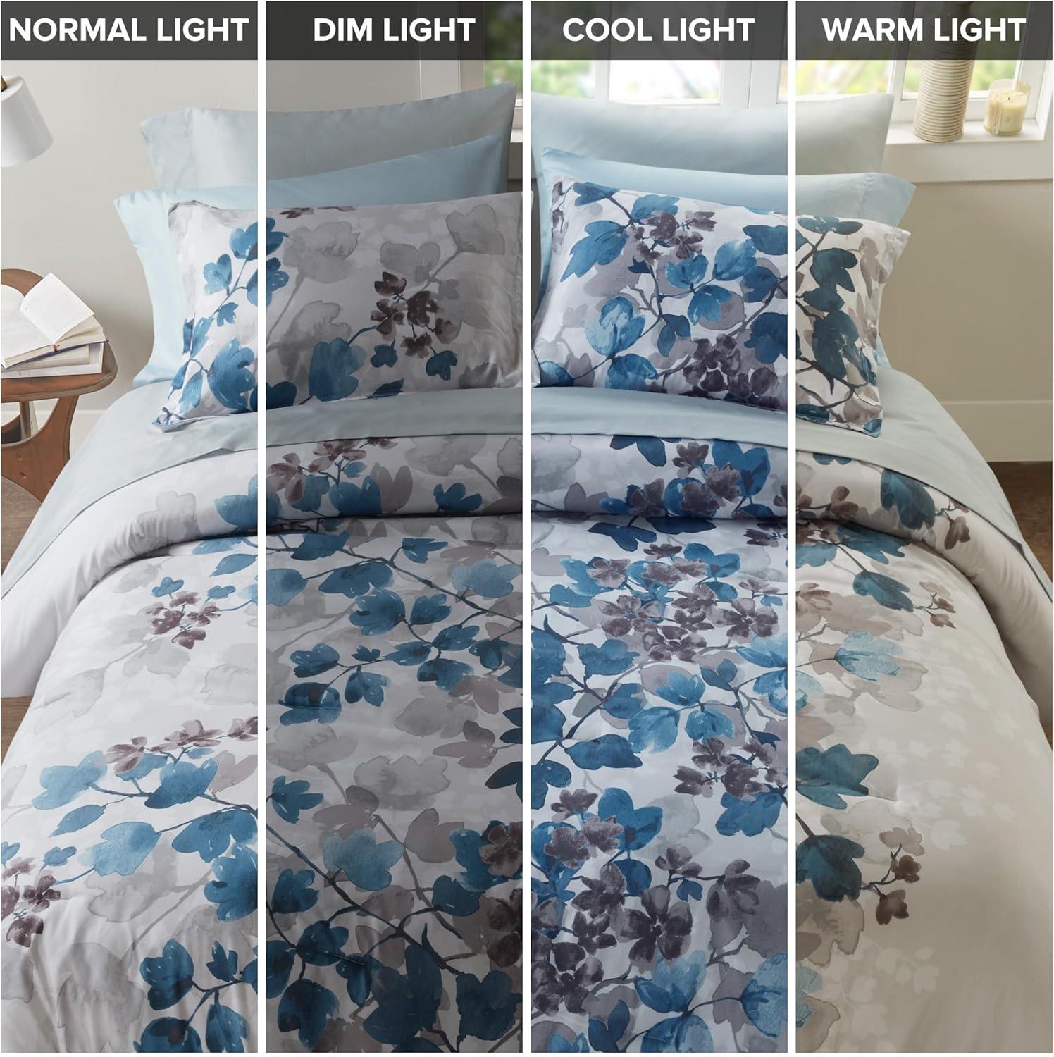 imageMadison Park Queen Comforter Set with Sheets Floral Print Microfiber Comforter for a QueenSize Bed Shabby Chic Bed in a Bag Set Diamond Printed Sheet Alice Queen Mauve 7 PieceLeaf Blue