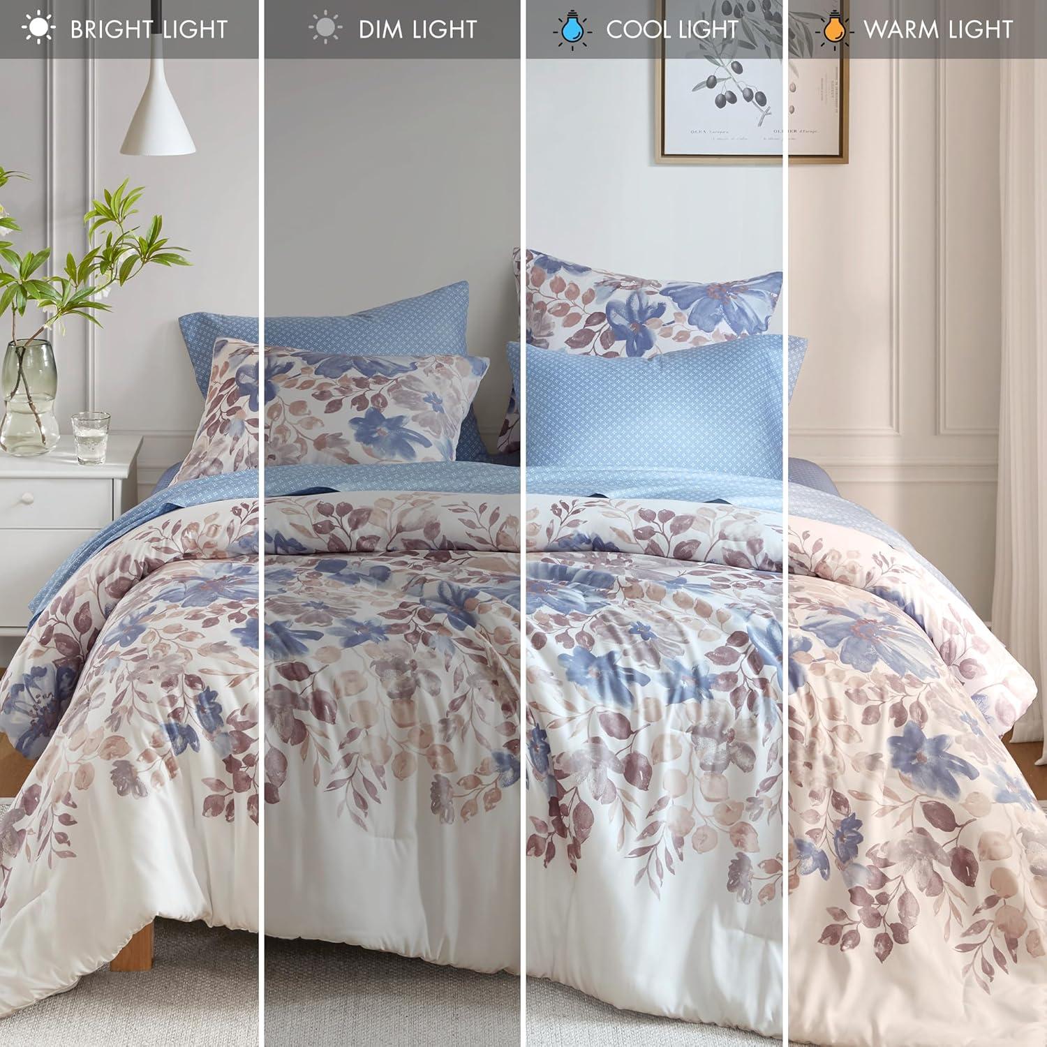 imageMadison Park Queen Comforter Set with Sheets Floral Print Microfiber Comforter for a QueenSize Bed Shabby Chic Bed in a Bag Set Diamond Printed Sheet Alice Queen Mauve 7 PieceBlue