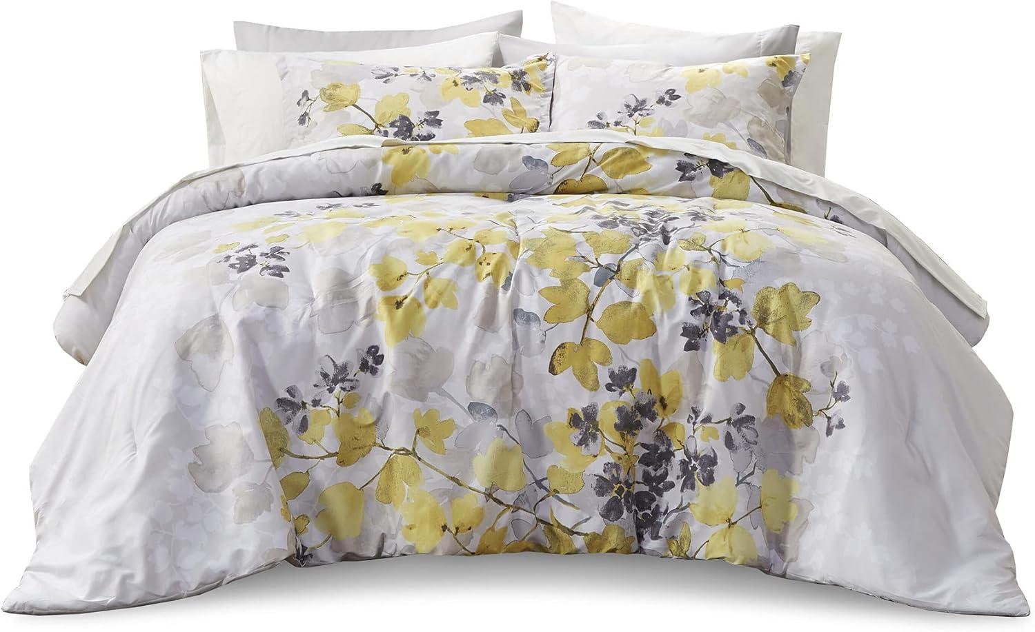 imageMadison Park Queen Comforter Set with Sheets Floral Print Microfiber Comforter for a QueenSize Bed Shabby Chic Bed in a Bag Set Diamond Printed Sheet Alice Queen Mauve 7 PieceLeaf Yellow