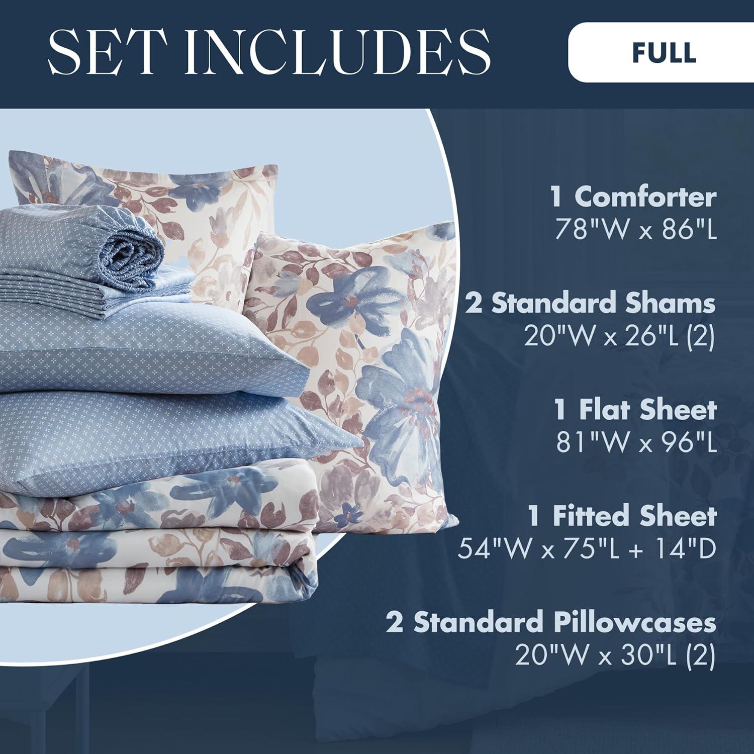 imageMadison Park Queen Comforter Set with Sheets Floral Print Microfiber Comforter for a QueenSize Bed Shabby Chic Bed in a Bag Set Diamond Printed Sheet Alice Queen Mauve 7 PieceBlue