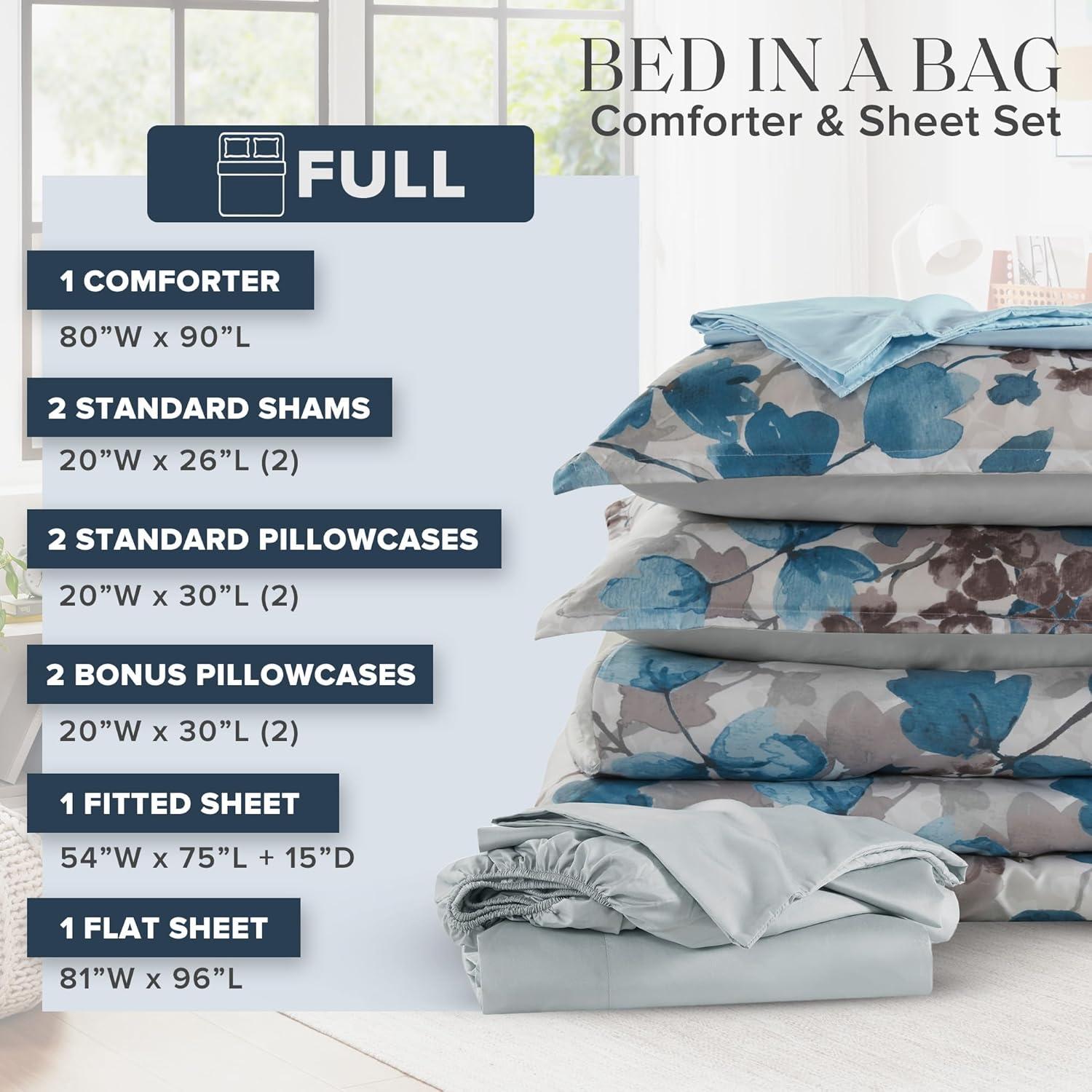 imageMadison Park Queen Comforter Set with Sheets Floral Print Microfiber Comforter for a QueenSize Bed Shabby Chic Bed in a Bag Set Diamond Printed Sheet Alice Queen Mauve 7 PieceLeaf Blue