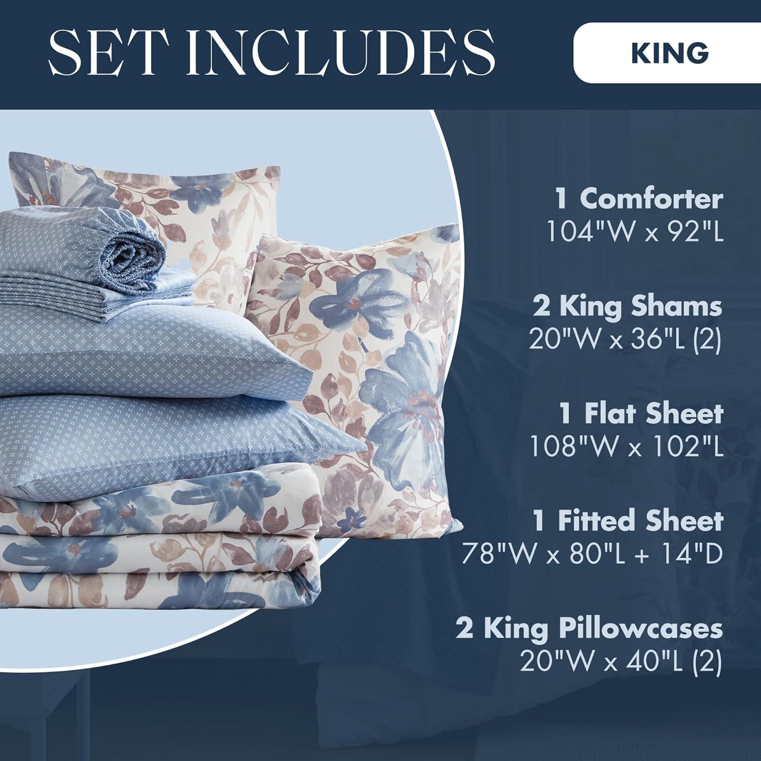 imageMadison Park Queen Comforter Set with Sheets Floral Print Microfiber Comforter for a QueenSize Bed Shabby Chic Bed in a Bag Set Diamond Printed Sheet Alice Queen Mauve 7 PieceBlue