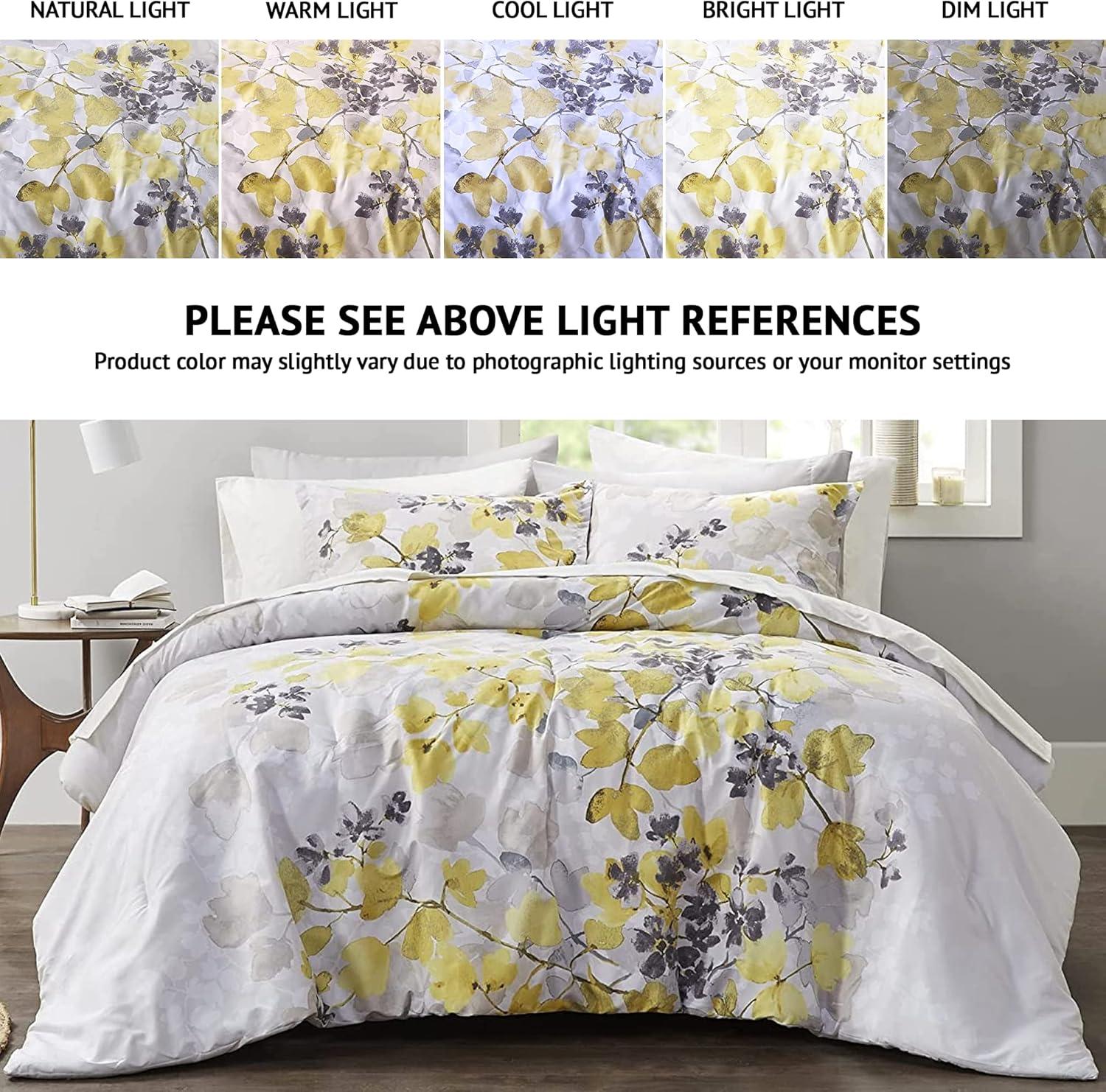 imageMadison Park Queen Comforter Set with Sheets Floral Print Microfiber Comforter for a QueenSize Bed Shabby Chic Bed in a Bag Set Diamond Printed Sheet Alice Queen Mauve 7 PieceLeaf Yellow