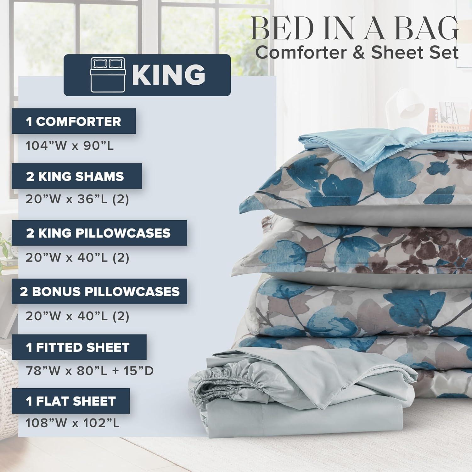 imageMadison Park Queen Comforter Set with Sheets Floral Print Microfiber Comforter for a QueenSize Bed Shabby Chic Bed in a Bag Set Diamond Printed Sheet Alice Queen Mauve 7 PieceLeaf Blue