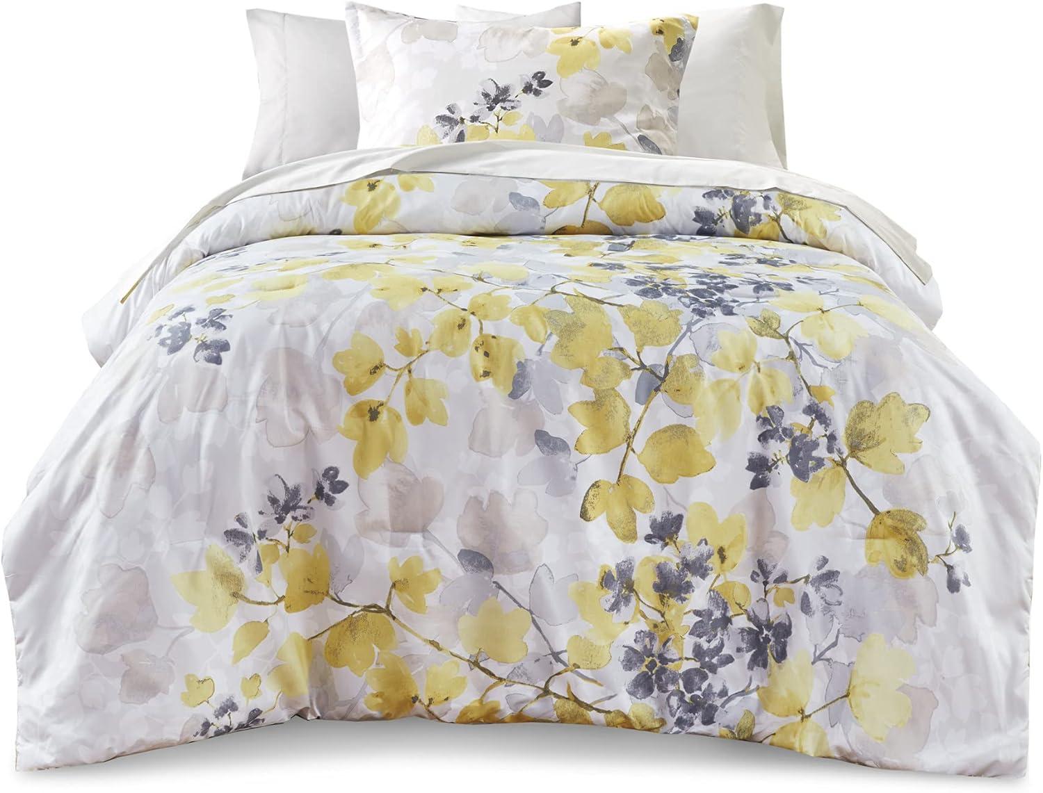 imageMadison Park Queen Comforter Set with Sheets Floral Print Microfiber Comforter for a QueenSize Bed Shabby Chic Bed in a Bag Set Diamond Printed Sheet Alice Queen Mauve 7 PieceLeaf Yellow
