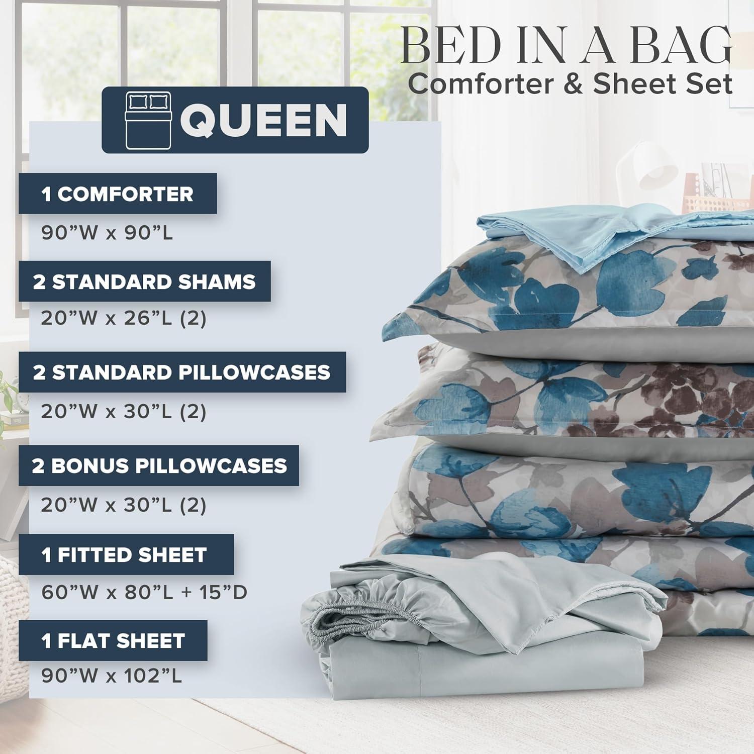 imageMadison Park Queen Comforter Set with Sheets Floral Print Microfiber Comforter for a QueenSize Bed Shabby Chic Bed in a Bag Set Diamond Printed Sheet Alice Queen Mauve 7 PieceLeaf Blue