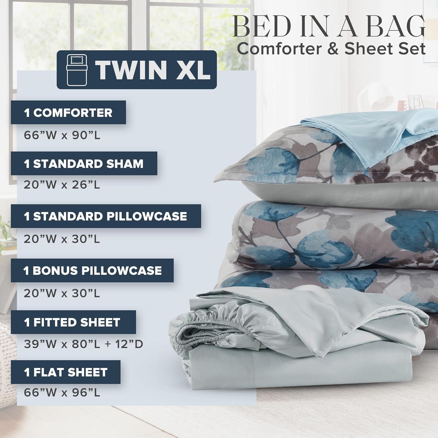 imageMadison Park Queen Comforter Set with Sheets Floral Print Microfiber Comforter for a QueenSize Bed Shabby Chic Bed in a Bag Set Diamond Printed Sheet Alice Queen Mauve 7 PieceLeaf Blue