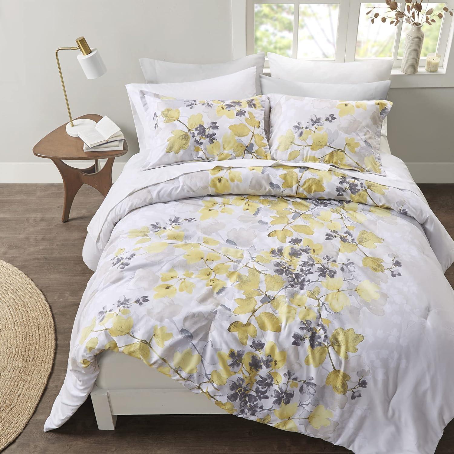 imageMadison Park Queen Comforter Set with Sheets Floral Print Microfiber Comforter for a QueenSize Bed Shabby Chic Bed in a Bag Set Diamond Printed Sheet Alice Queen Mauve 7 PieceLeaf Yellow