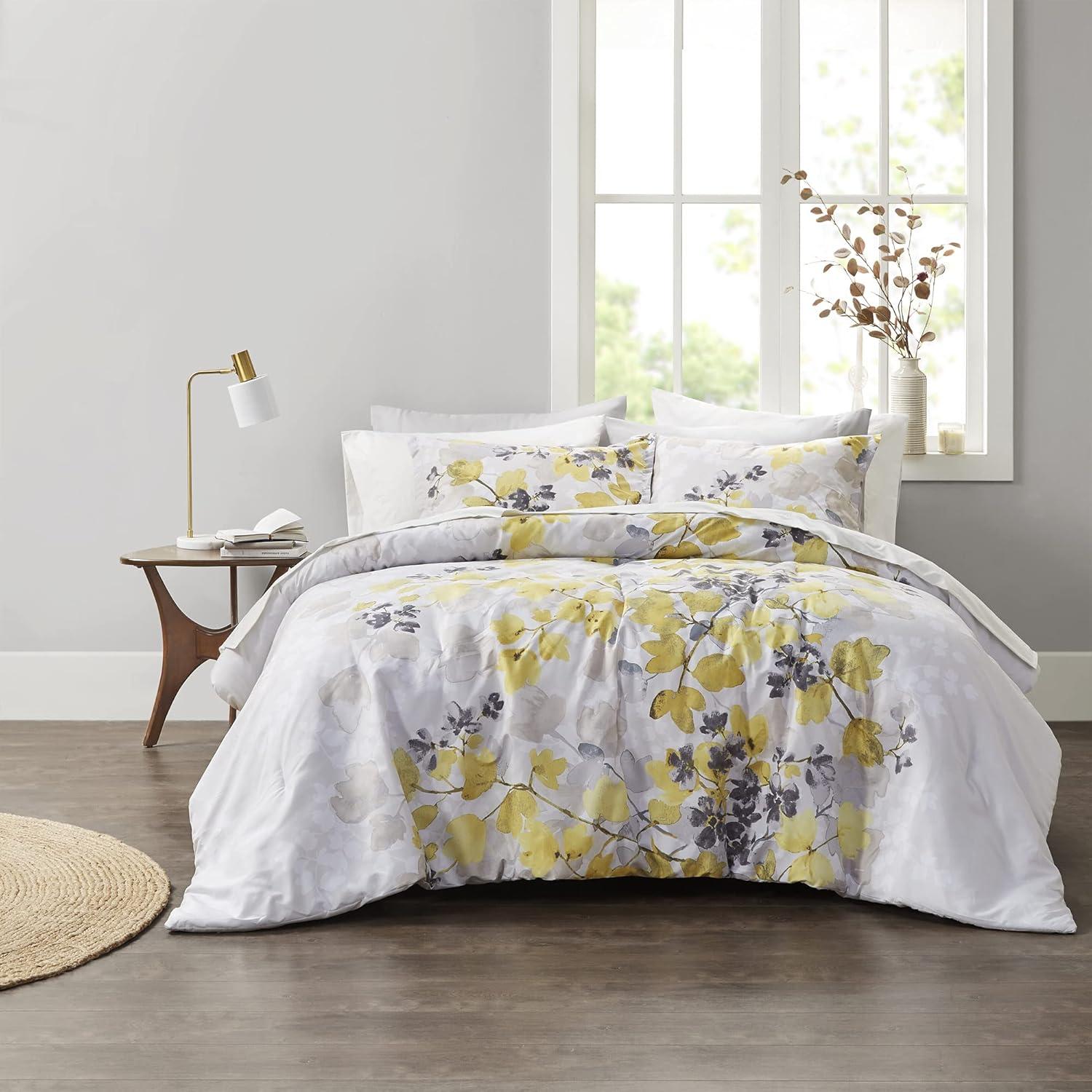 imageMadison Park Queen Comforter Set with Sheets Floral Print Microfiber Comforter for a QueenSize Bed Shabby Chic Bed in a Bag Set Diamond Printed Sheet Alice Queen Mauve 7 PieceLeaf Yellow