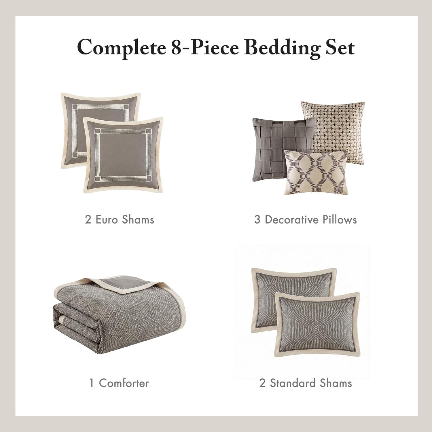 imageMadison Park Signature Cozy Comforter Set All Season Bedding Combo Filled Insert and Removable Duvet Cover Shams Decorative Pillows Queen 92 in x 96 in Geometric Grey 9 PieceGeometric Grey