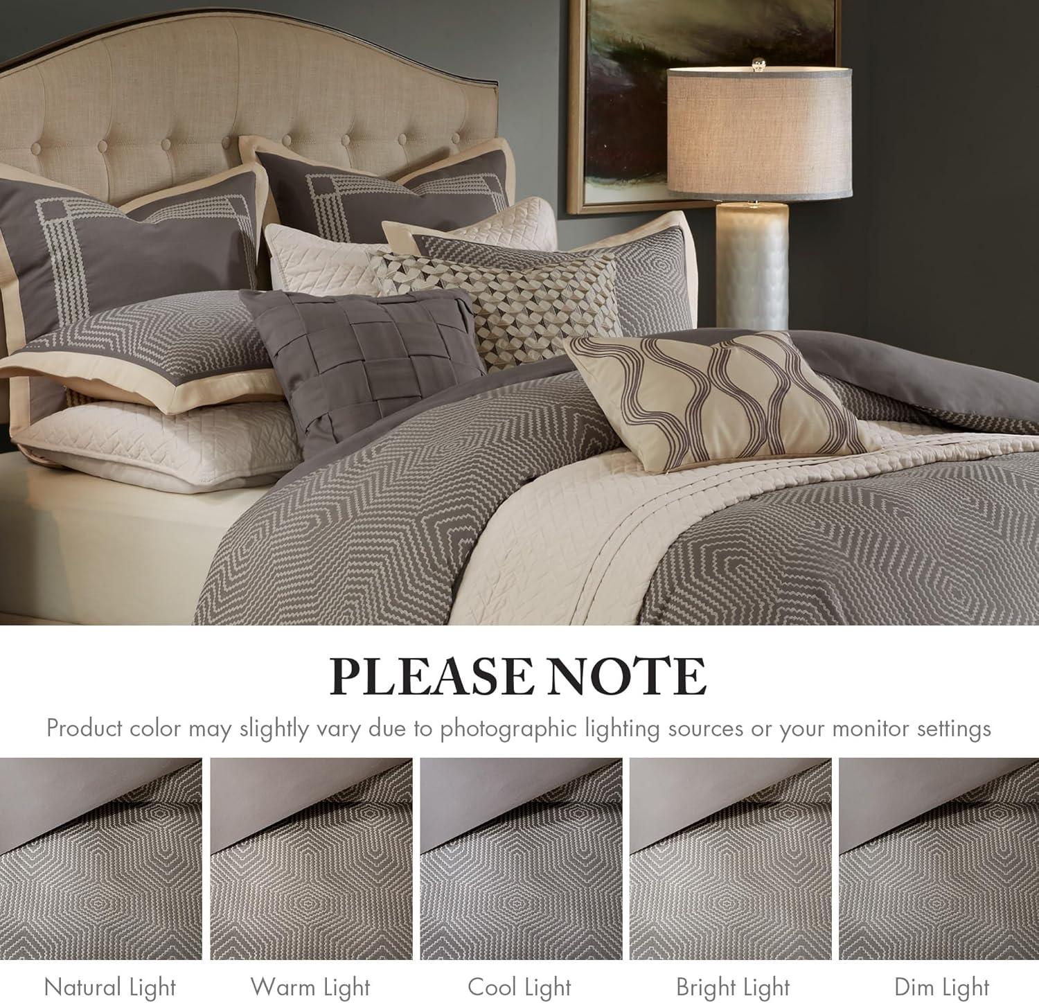 imageMadison Park Signature Cozy Comforter Set All Season Bedding Combo Filled Insert and Removable Duvet Cover Shams Decorative Pillows Queen 92 in x 96 in Geometric Grey 9 PieceGeometric Grey