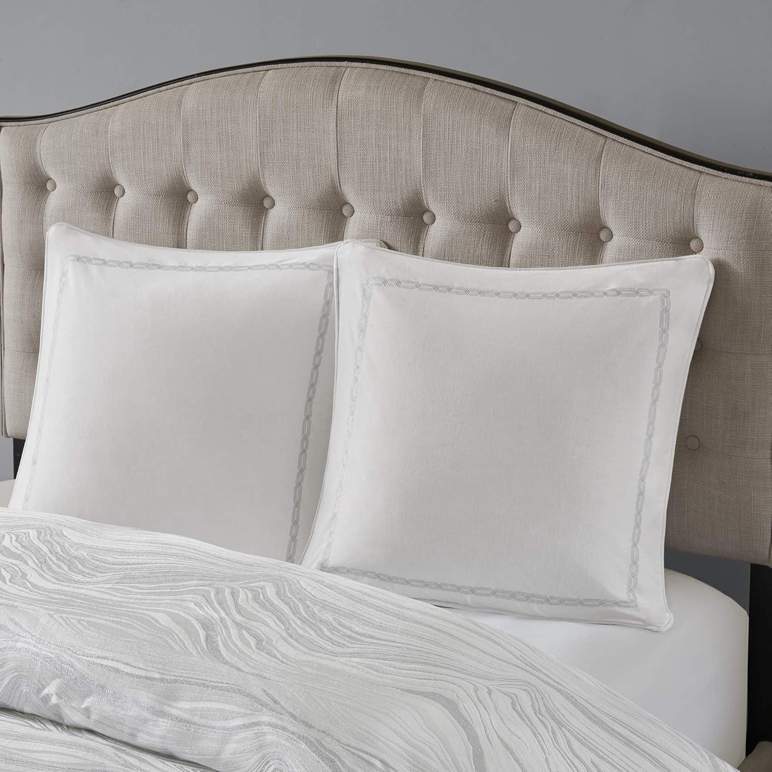 imageMadison Park Signature Glam Cozy Comforter Set All Season Bedding Combo Filled Insert and Removable Duvet Cover Shams Decorative Pillows Metallic White King110x96 10 PieceHollywood Glam White
