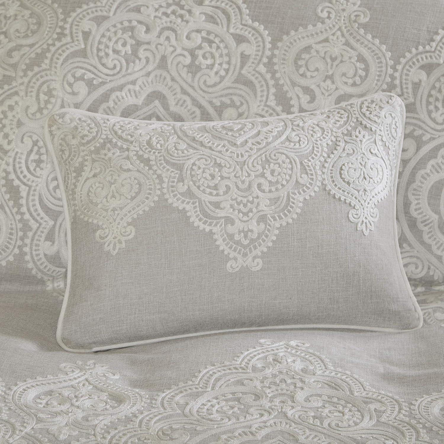 imageMadison Park Signature Glam Cozy Comforter Set All Season Bedding Combo Filled Insert and Removable Duvet Cover Shams Decorative Pillows Metallic White King110x96 10 PieceNatural