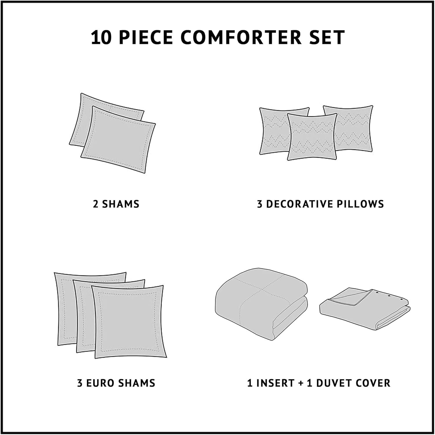 imageMadison Park Signature Glam Cozy Comforter Set All Season Bedding Combo Filled Insert and Removable Duvet Cover Shams Decorative Pillows Metallic White King110x96 10 PieceNatural