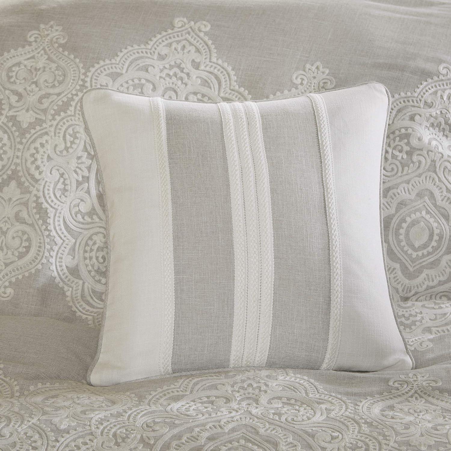 imageMadison Park Signature Glam Cozy Comforter Set All Season Bedding Combo Filled Insert and Removable Duvet Cover Shams Decorative Pillows Metallic White King110x96 10 PieceNatural