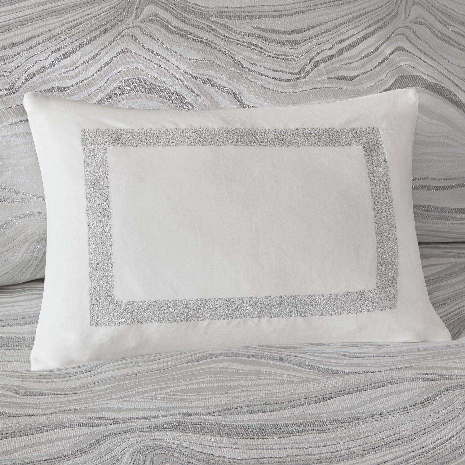 imageMadison Park Signature Glam Cozy Comforter Set All Season Bedding Combo Filled Insert and Removable Duvet Cover Shams Decorative Pillows Metallic White King110x96 10 PieceHollywood Glam White