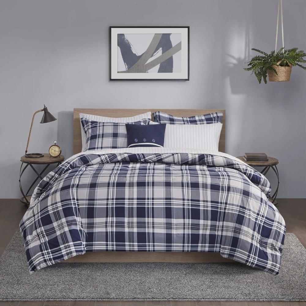 imageMadison Park Essentials Cozy Bed in A Bag Reversible Comforter with Complete Sheet Set Casual Plaid Cabin Design All Season Cover Decorative Pillow Everest Plaid Red Twin68x86 6 PiecePatrick Plaid Navy