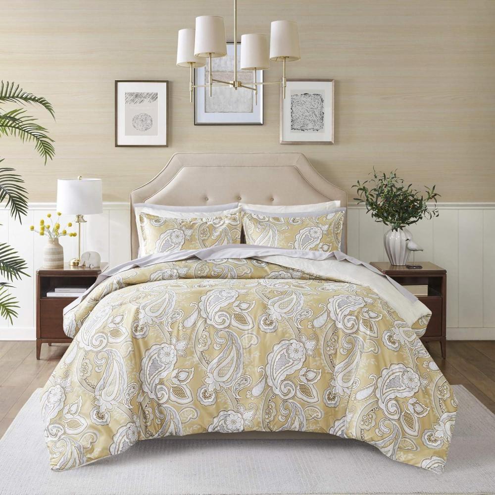 imageMadison Park Essentials Paisley Wheat 9 Piece Queen Microfiber Bed In A Bag Bedding Set with Trendy Casual Design All Season Matching ShamsPaisley Wheat