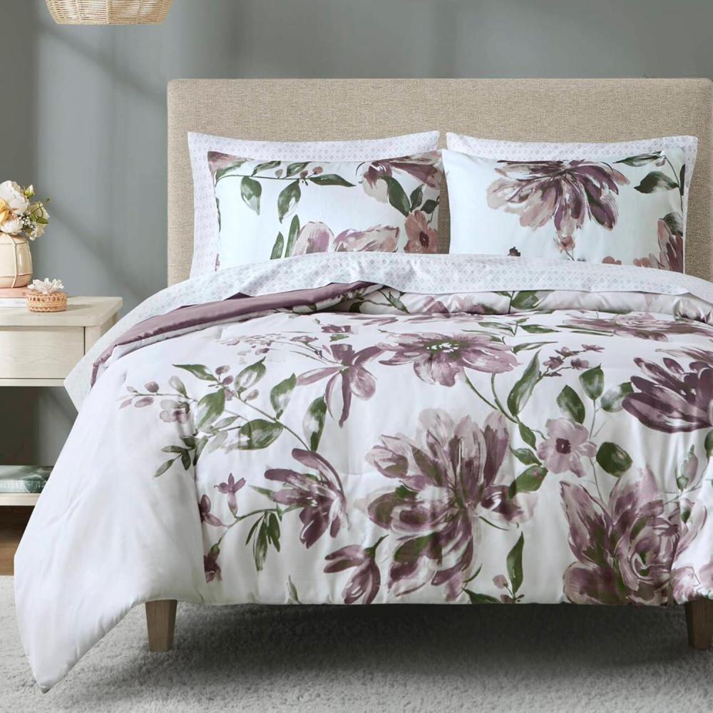 imageMadison Park Queen Comforter Set with Sheets Floral Print Microfiber Comforter for a QueenSize Bed Shabby Chic Bed in a Bag Set Diamond Printed Sheet Alice Queen Mauve 7 PieceMauve