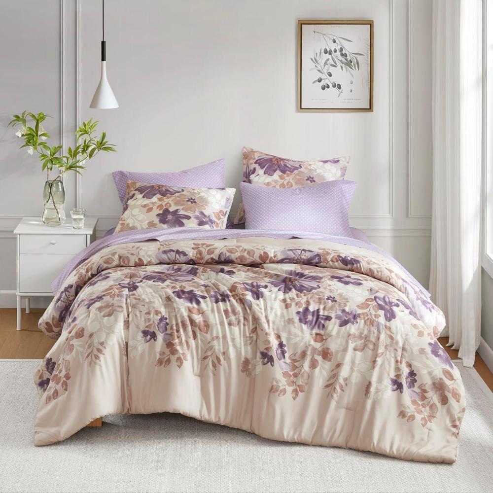 imageMadison Park Queen Comforter Set with Sheets Floral Print Microfiber Comforter for a QueenSize Bed Shabby Chic Bed in a Bag Set Diamond Printed Sheet Alice Queen Mauve 7 PieceTaupe