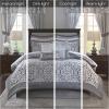 Madison Park Carina Cozy Comforter Set Luxe Jacquard Medallion Design with Embroidery and Pleated Details, All Season Bedding with Matching Shams, Decorative Pillow, Queen, Taupe 7 Piece(Jordan  Grey/White Riab 24pcs)