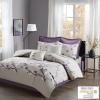 Madison Park Cozy Comforter Nature Scenery Design – All Season Bedding, Matching Bed Skirt, Decorative Pillows, Holly, Floral Purple/Taupe King(104″x92″) 8 Piece(Grey/Purple)