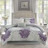 Madison Park Essentials Maible Cozy Bed in A Bag Comforter with Complete Cotton Sheet Set-Floral Medallion Damask Design All Season Cover, Decorative Pillow, Queen (90 in x 90 in), Blush/Gray(Floral Purple)