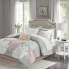 Madison Park Essentials Maible Cozy Bed in A Bag Comforter with Complete Cotton Sheet Set-Floral Medallion Damask Design All Season Cover, Decorative Pillow, Queen (90 in x 90 in), Blush/Gray(Floral Blush)