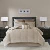 Madison Park Medina Comforter Set-Casual Jacquar Damask Design All Season Cozy Bedding, Matching Bedskirt, Shams, Decorative Pillows, King (104 in x 92 in), Damask Navy 8 Piece(Camelia Natural)