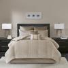 Madison Park Medina Comforter Set-Casual Jacquar Damask Design All Season Cozy Bedding, Matching Bedskirt, Shams, Decorative Pillows, King (104 in x 92 in), Damask Navy 8 Piece(Camelia Natural)