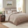 Madison Park Carina Cozy Comforter Set Luxe Jacquard Medallion Design with Embroidery and Pleated Details, All Season Bedding with Matching Shams, Decorative Pillow, Queen, Taupe 7 Piece(Carina  Taupe Comforter 7pcs)