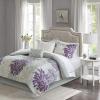 Madison Park Essentials Maible Cozy Bed in A Bag Comforter with Complete Cotton Sheet Set-Floral Medallion Damask Design All Season Cover, Decorative Pillow, Queen (90 in x 90 in), Blush/Gray(Floral Purple)