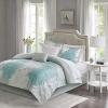 Madison Park Essentials Maible Cozy Bed in A Bag Comforter with Complete Cotton Sheet Set-Floral Medallion Damask Design All Season Cover, Decorative Pillow, Queen (90 in x 90 in), Blush/Gray(Floral Aqua)