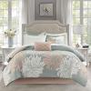 Madison Park Essentials Maible Cozy Bed in A Bag Comforter with Complete Cotton Sheet Set-Floral Medallion Damask Design All Season Cover, Decorative Pillow, Queen (90 in x 90 in), Blush/Gray(Floral Blush)