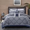 Madison Park Medina Comforter Set-Casual Jacquar Damask Design All Season Cozy Bedding, Matching Bedskirt, Shams, Decorative Pillows, King (104 in x 92 in), Damask Navy 8 Piece(Medina Navy)