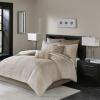 Madison Park Medina Comforter Set-Casual Jacquar Damask Design All Season Cozy Bedding, Matching Bedskirt, Shams, Decorative Pillows, King (104 in x 92 in), Damask Navy 8 Piece(Camelia Natural)
