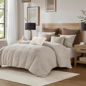 Madison Park Comforter Set Chenille Jacquard, Cotton Reverse, Oversized Comforters, Removable Cover, All Season Bedding, Decor Pillows, Chapman, Queen Ivory/Neutral 8 Piece(Ivory/Neutral)
