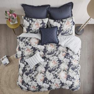 Madison Park Cozy Comforter Nature Scenery Design – All Season Bedding, Matching Bed Skirt, Decorative Pillows, Holly, Floral Purple/Taupe King(104″x92″) 8 Piece(Dark Blue)