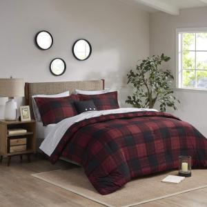 Madison Park Essentials Cozy Bed in A Bag – Reversible Comforter with Complete Sheet Set, Casual Plaid Cabin Design, All Season Cover, Decorative Pillow, Everest Plaid Red Twin(68″x86″) 6 Piece(Everest Plaid Red)
